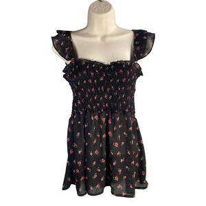 NO BOUNDARIES Black Floral Smocked Ruffle Sleeve Babydoll Top 2X Y2k Milkmaid‎